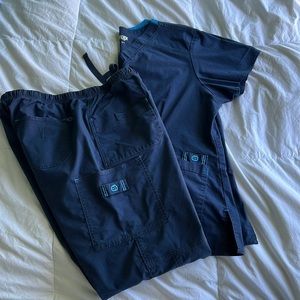 2pc Old School WonderWink Flex Scrub set Sz Large XL Navy Blue Sporty Workwear